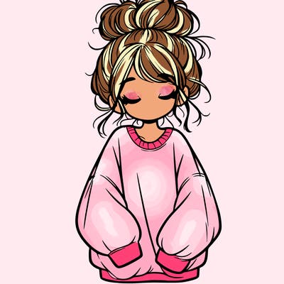 girl with baggy sweatshirt and messy bun