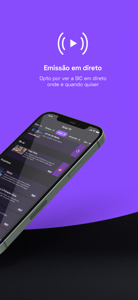 Opto SIC - Opto SIC app interface displaying the live TV guide and broadcast schedule on a smartphone