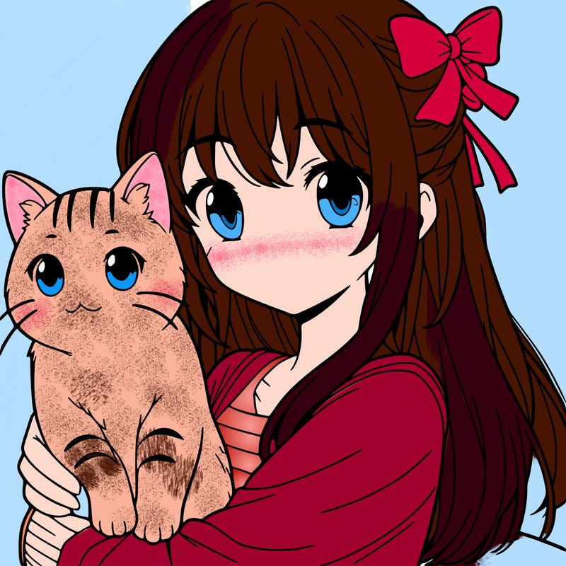 animae girl with cat