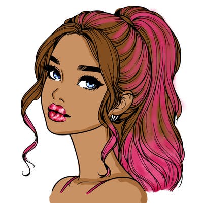 realistic girl with a ponytail on her hair and lips