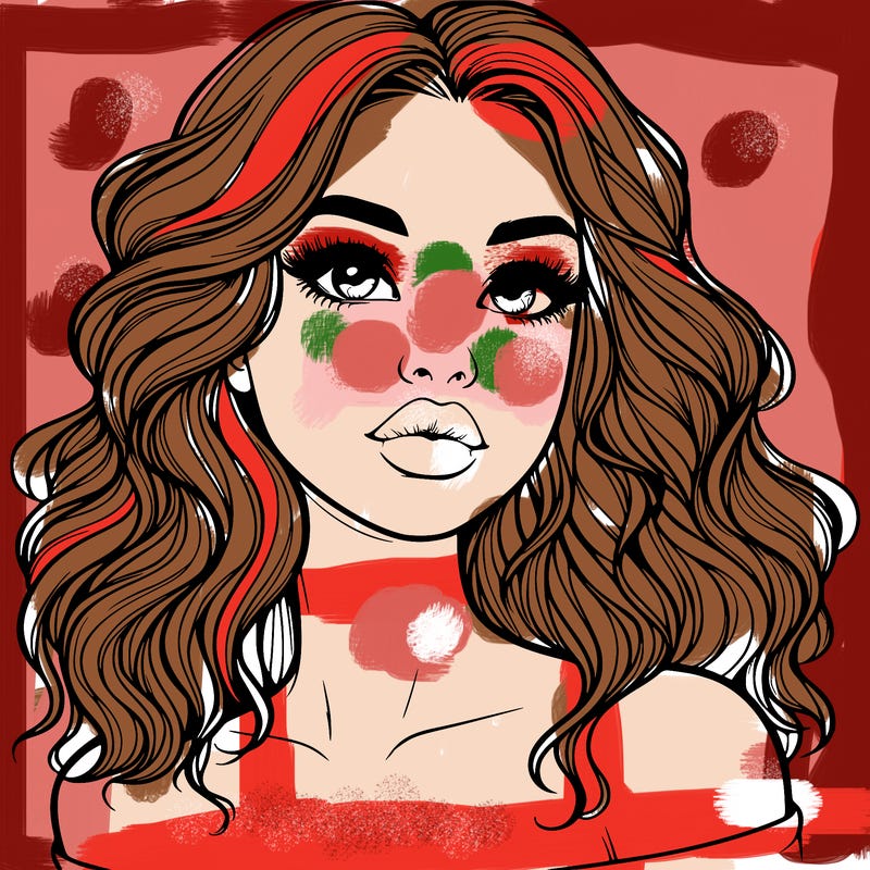 realistic girl with wavy hair and lips