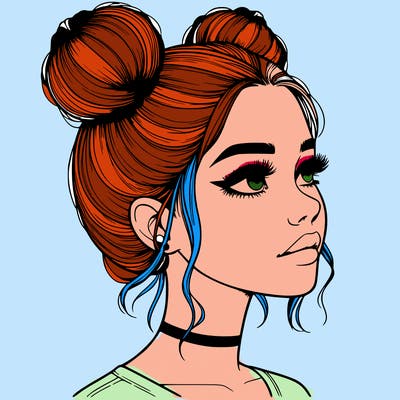 realistic girl with buns on the top of her head