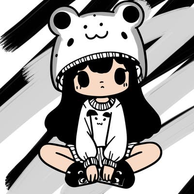 a girl wearing a frog hat and some frog socks