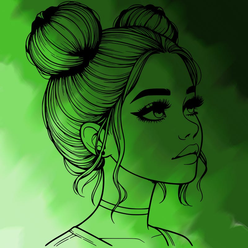realistic girl with buns on the top of her head