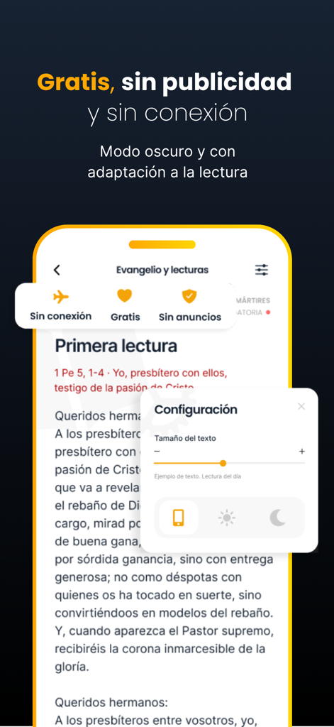 ePrex: Liturgia Horas - Saints - Capture d'écran de l'application ePrex montrant les options de configuration du texte biblique et de la taille.