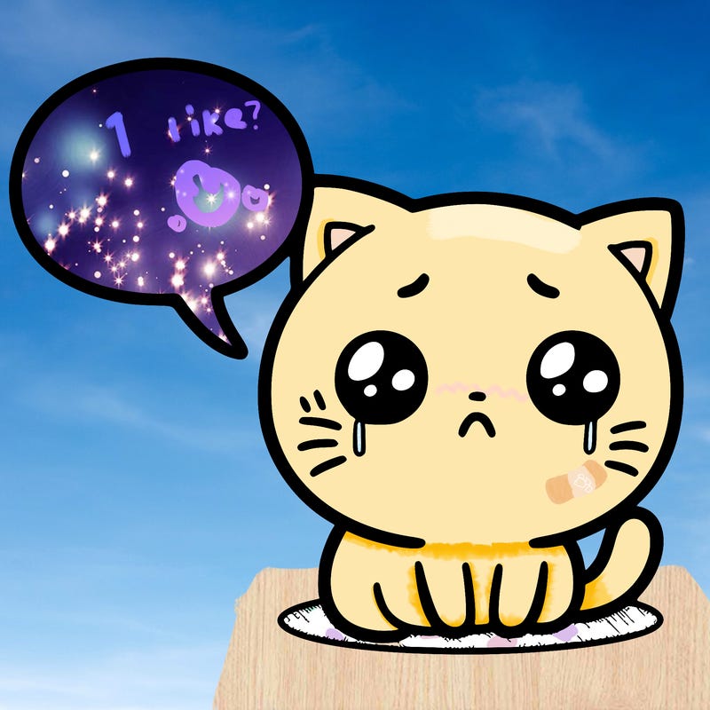 a sad cat with a speech bubble