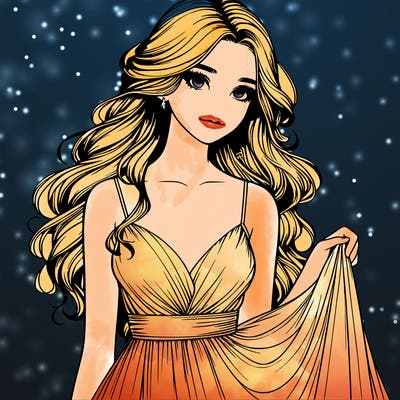 realistic girl in flowy silky prom dress