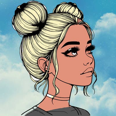 realistic girl with buns on the top of her head