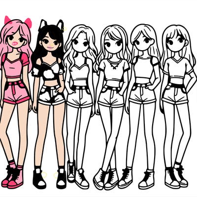 a group of girls wearing crop tops and shorts