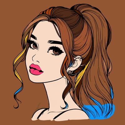 realistic girl with a ponytail on her hair and lips