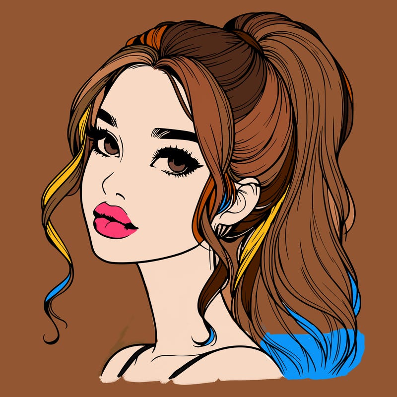 realistic girl with a ponytail on her hair and lips