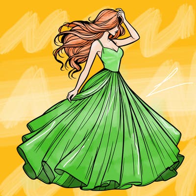 realistic woman with dress flowing in the wind