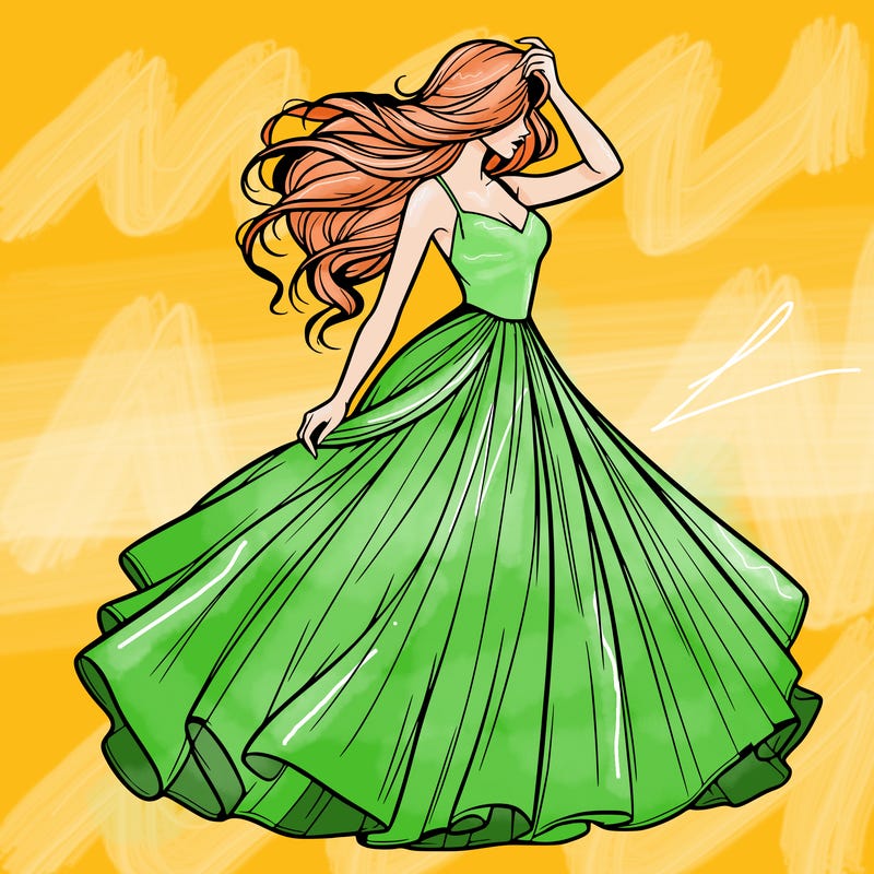 realistic woman with dress flowing in the wind