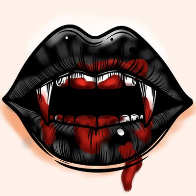 lips with vampire teeth