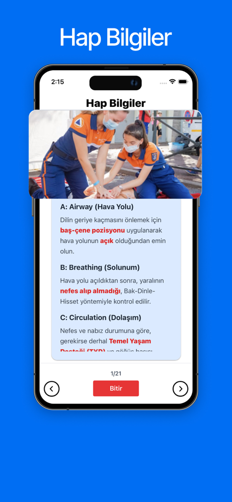 Ehliyet Rehberi Sınav Soruları - Ehliyet Rehberi mobile app screen showing first aid training for driver license exams