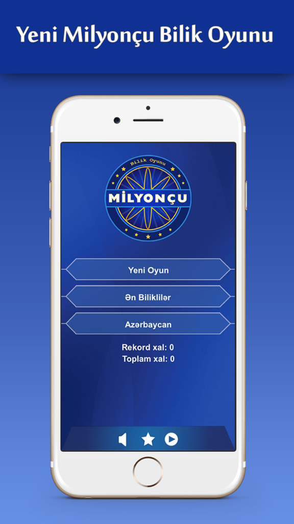 Main menu screen of the Yeni Milyoncu Azerbaijani trivia game app on a smartphone