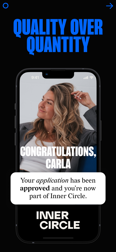 Inner Circle dating app membership approval notification for an elite curated community