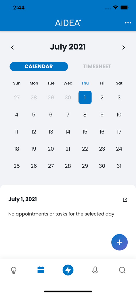 AiDEA App Kalenderansicht mit dem Monatsplan für Pharma-Vertriebsmitarbeiter