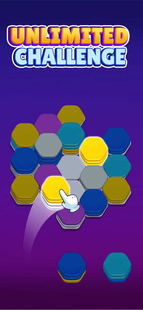 Color Hexa Sort Puzzle Game - Hexagonal tile stacks being sorted on a puzzle board with unlimited challenges