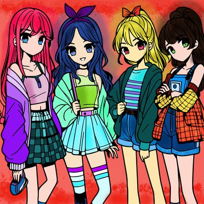teen manga girls group of 4