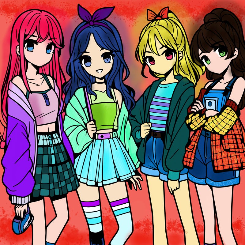 teen manga girls group of 4