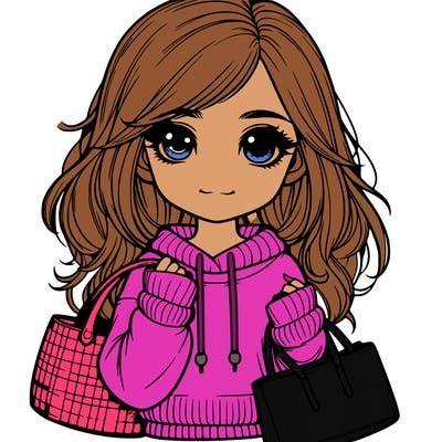 realistic girl with bags