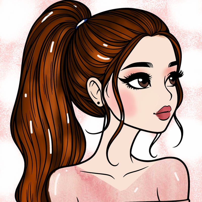 a beautiful and realistic girl with a high pony tail