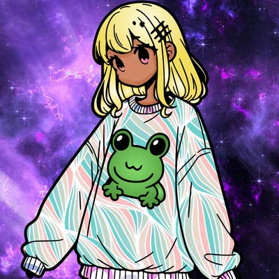 girl wearing frogging sweatshirt