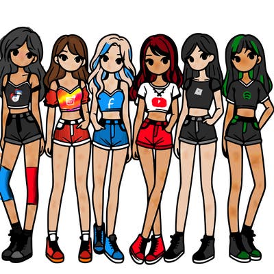 a group of girls wearing crop tops and shorts