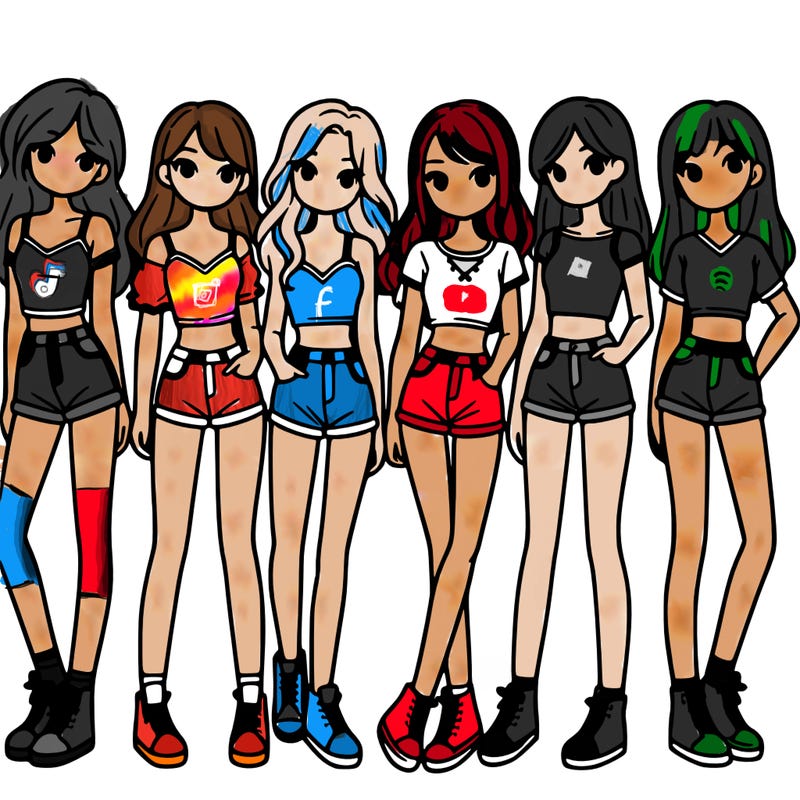 a group of girls wearing crop tops and shorts