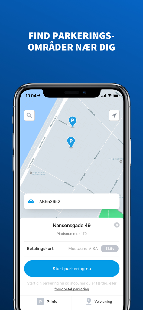 ParkZone Go - Med ParkCare - ParkZone Go app interface displaying a map with parking locations and a start parking button