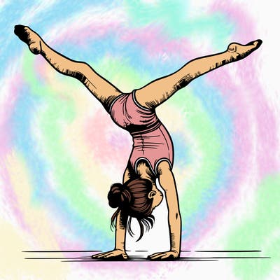 realistic gymnastic hand stand girl in four splits