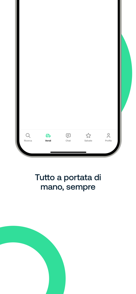 Barra de navegação inferior da aplicação AutoSuperMarket com ícones para pesquisa, venda, chat, favoritos e perfil
