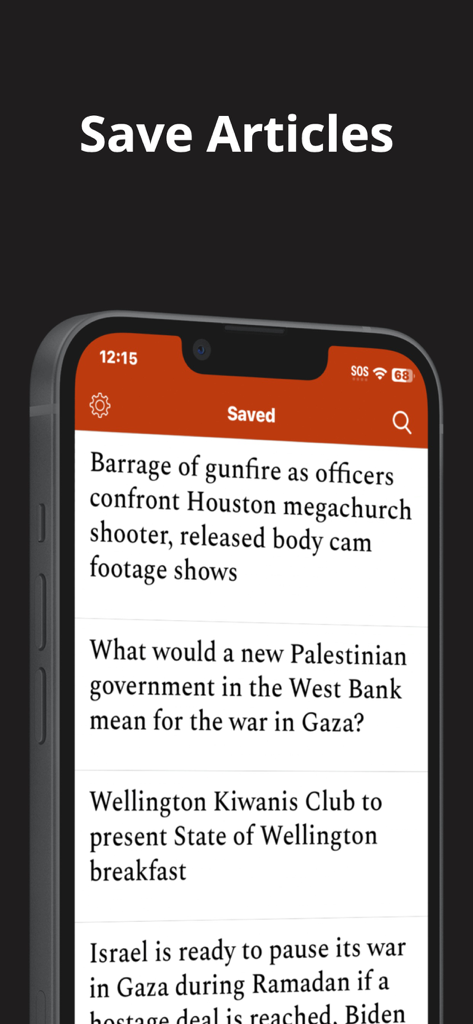 The Morning Journal - Screenshot of the Saved Articles section in the Morning Journal app displaying a list of bookmarked news headlines.