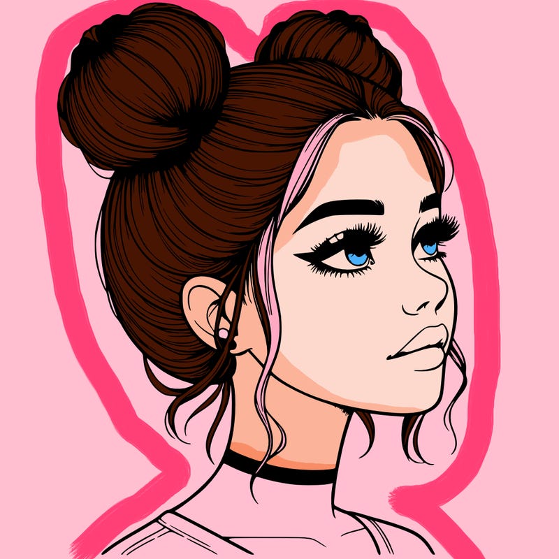 realistic girl with buns on the top of her head