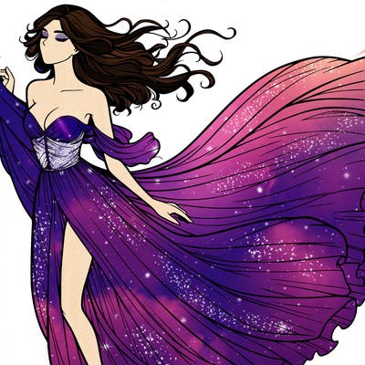 realistic woman in dress flowing the the wind