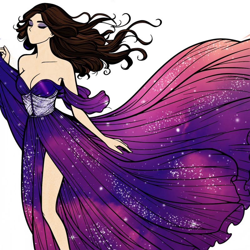 realistic woman in dress flowing the the wind