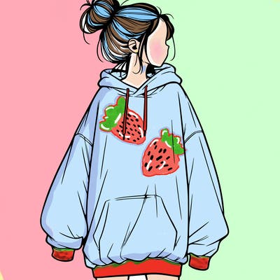 realistic girl with a oversized sweatshirt on and a bun