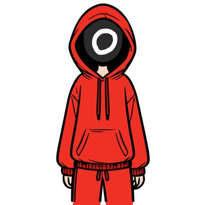 faceless girl in a tracksuit with a hood on and no hair