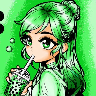 a realistic girl drinking boba