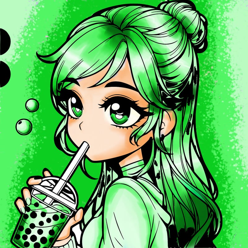 a realistic girl drinking boba