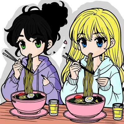 girls eating ramen