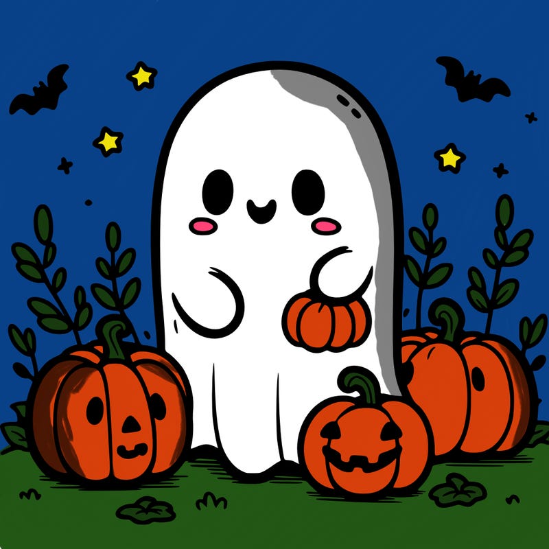 cute ghost with pumpkins