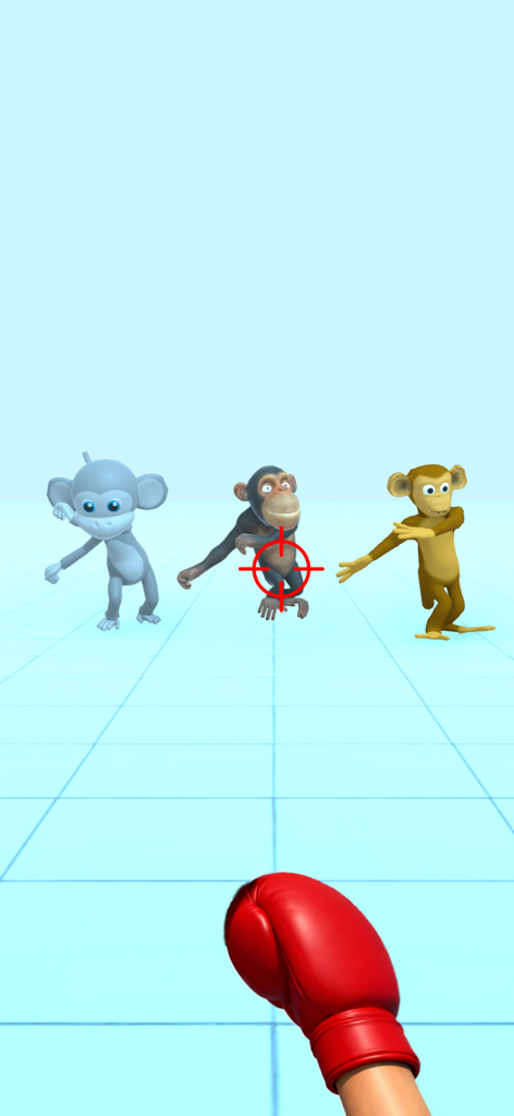 Annoying Monkey Punch - A red boxing glove aiming at a cartoon monkey with a red crosshair target in a first person view
