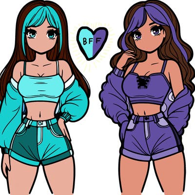 2 girls with a crop top and short shorts