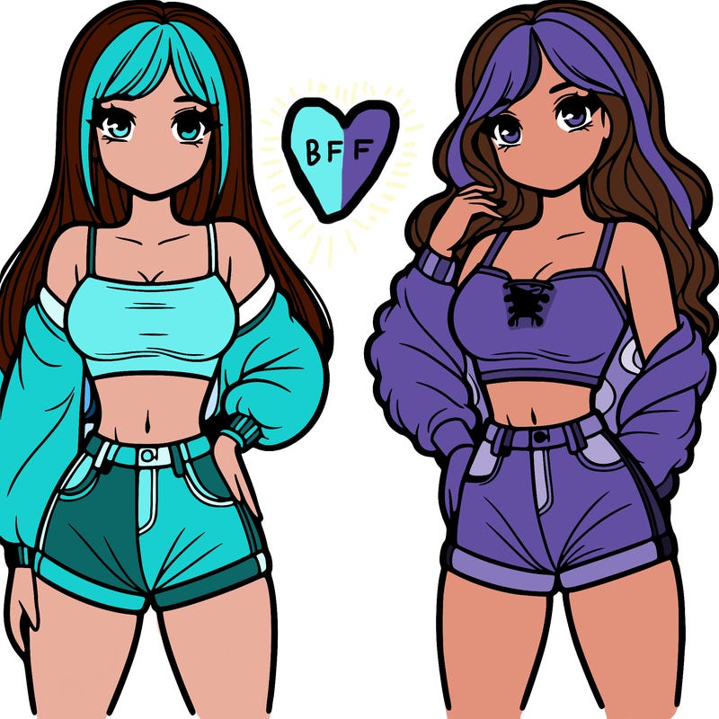 2 girls with a crop top and short shorts