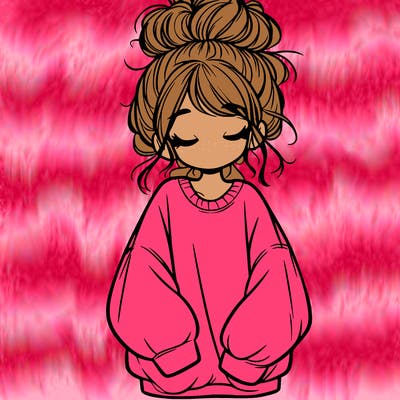 girl with baggy sweatshirt and messy bun