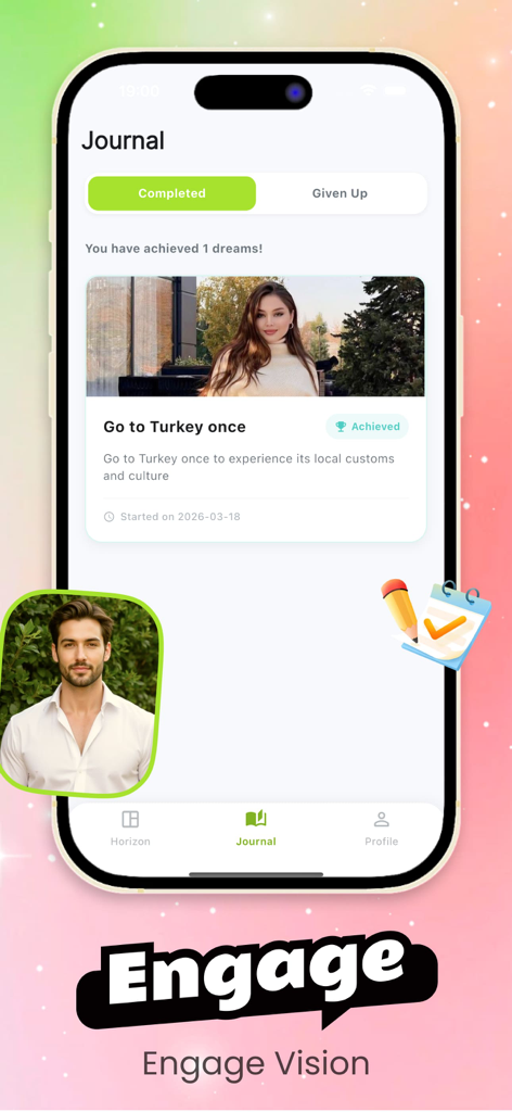 Vexy - Dream  Companion - Vexy app journal interface showing a successfully completed dream goal with a progress summary