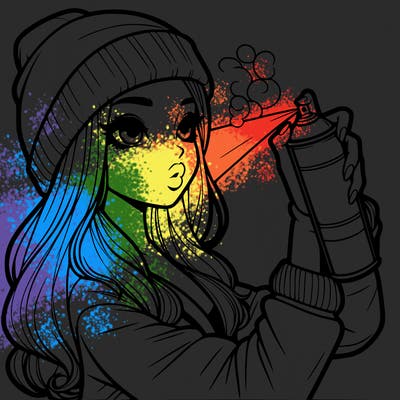 realistic girl spray painting