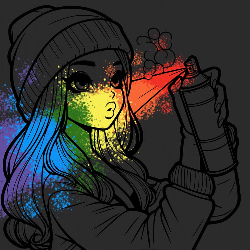 realistic girl spray painting